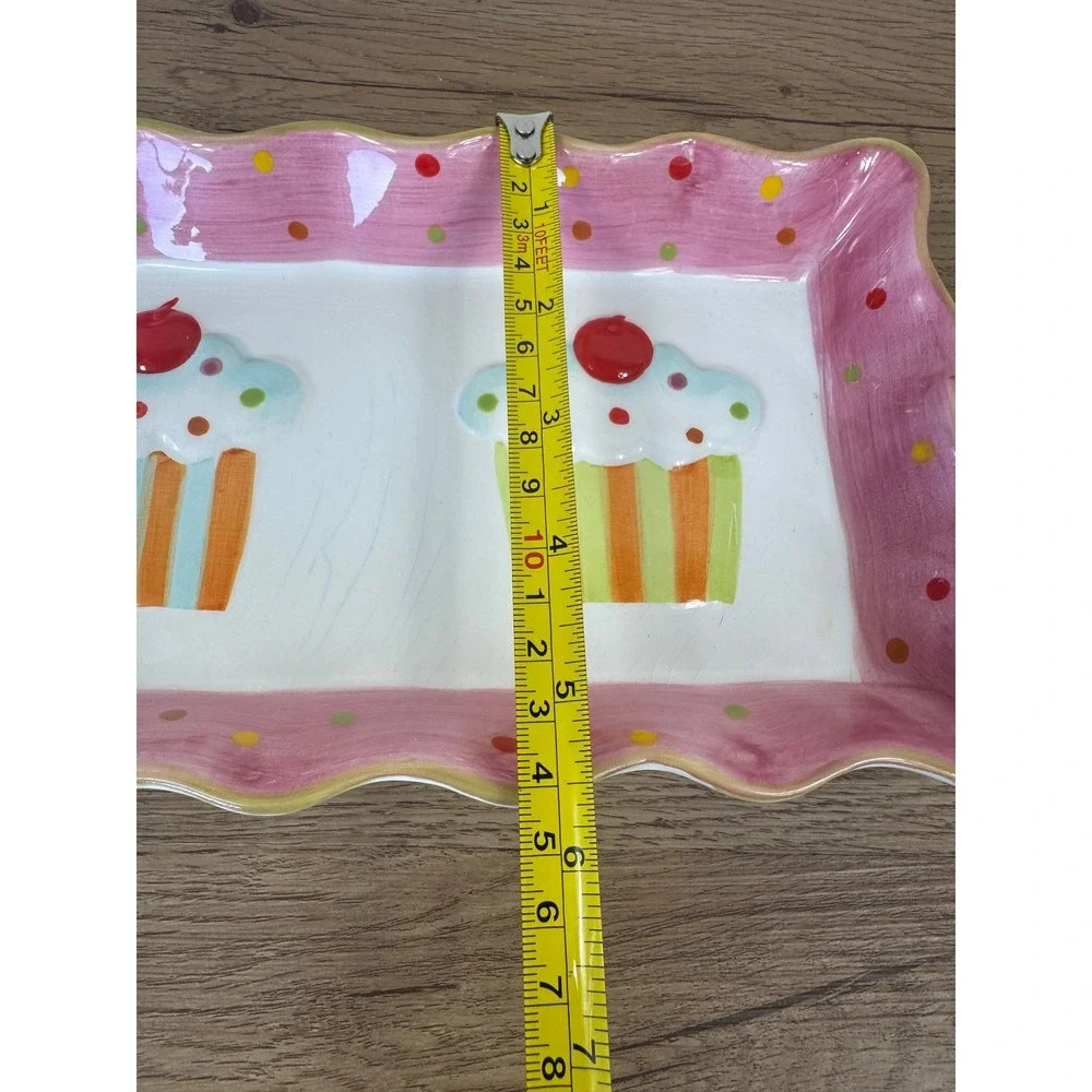 Cupcake Collection by Joy Serving Tray Pink White Polka Dot Ceramic Platter